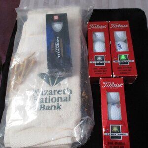 Lot of Corporate Golf Items Titleist Wilson Balls Tees Bank Towel NEW